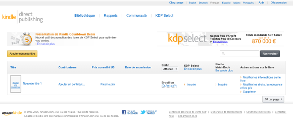 Voilà l'interface de publication sur Amazon.fr